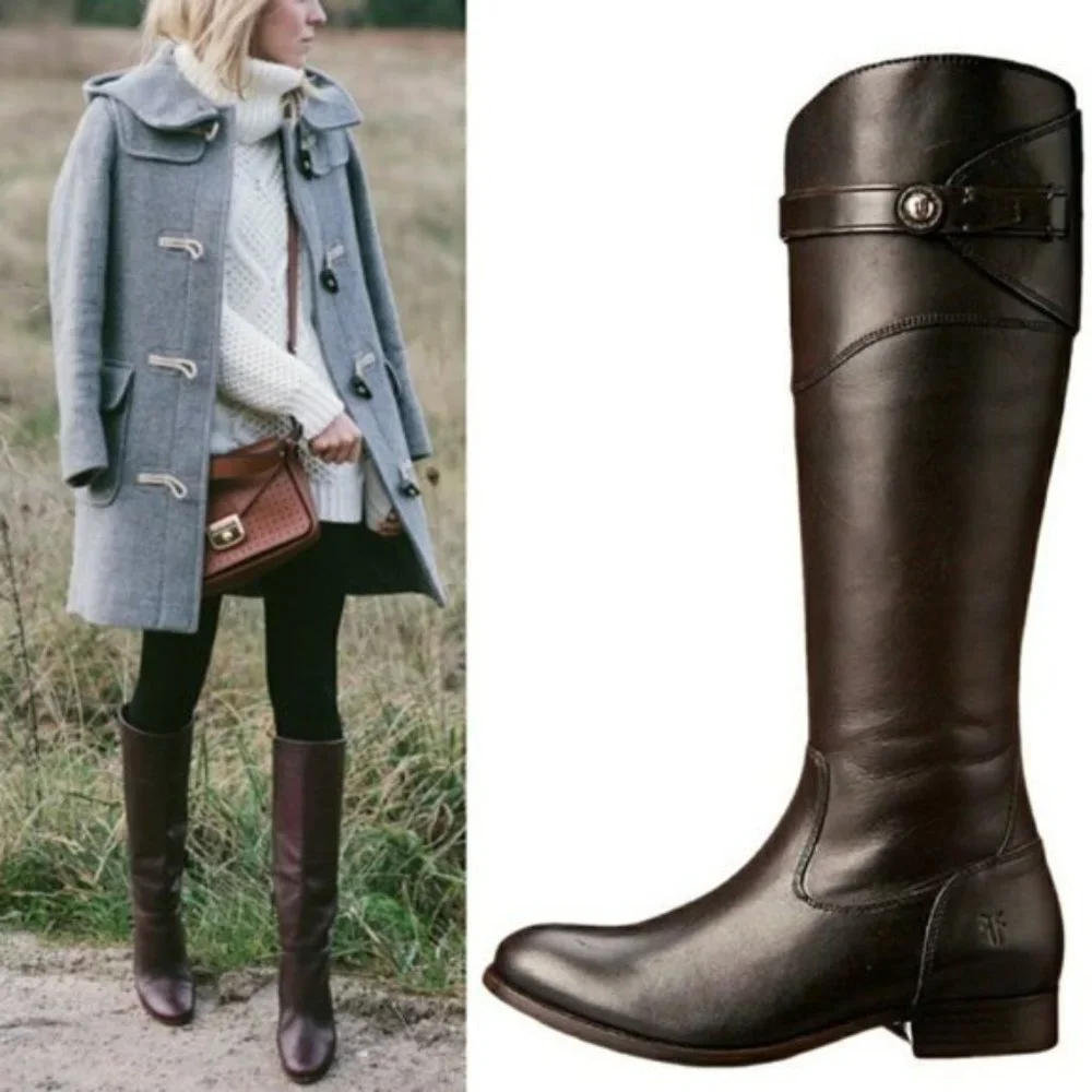 Frye Molly Button Brown Leather Tall Knee High Equestrian Zip Up Vintage Boots